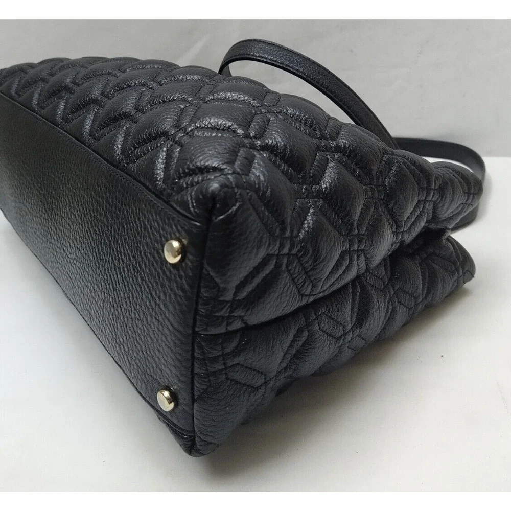 Kate Spade Black Leather Quilted Chain Strap Turnlock Satchel Shoulder Bag